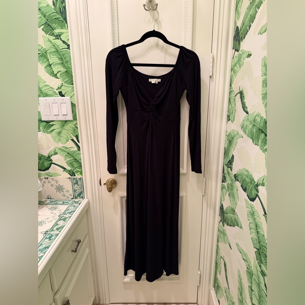 Boden Long Sleeve Knit Black Twist Front Midi Dress Black Size 4 - Picture 2 of 5
